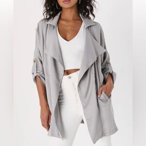 Lulus Lucky Break Light Grey Oversized Jacket
